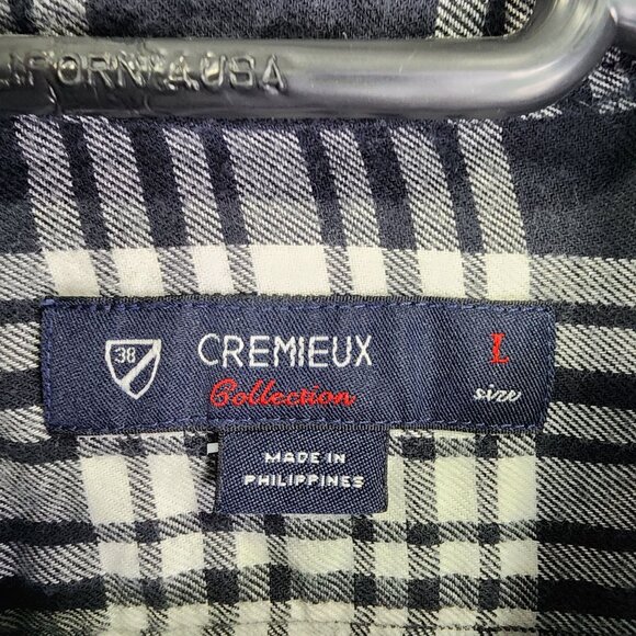 Mens Cremeux Collection Navy & White Plaid Shirt Button Up Long Sleeve Size L - Picture 3 of 8